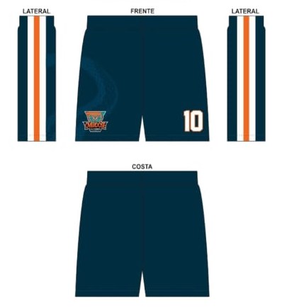 Short uniforme azul Overdose, frente, laterais e costas